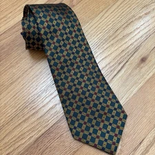 Patrick Francis Ireland Pure Silk Tie Celtic Knot Geometric Gold Green Blue 61"L
