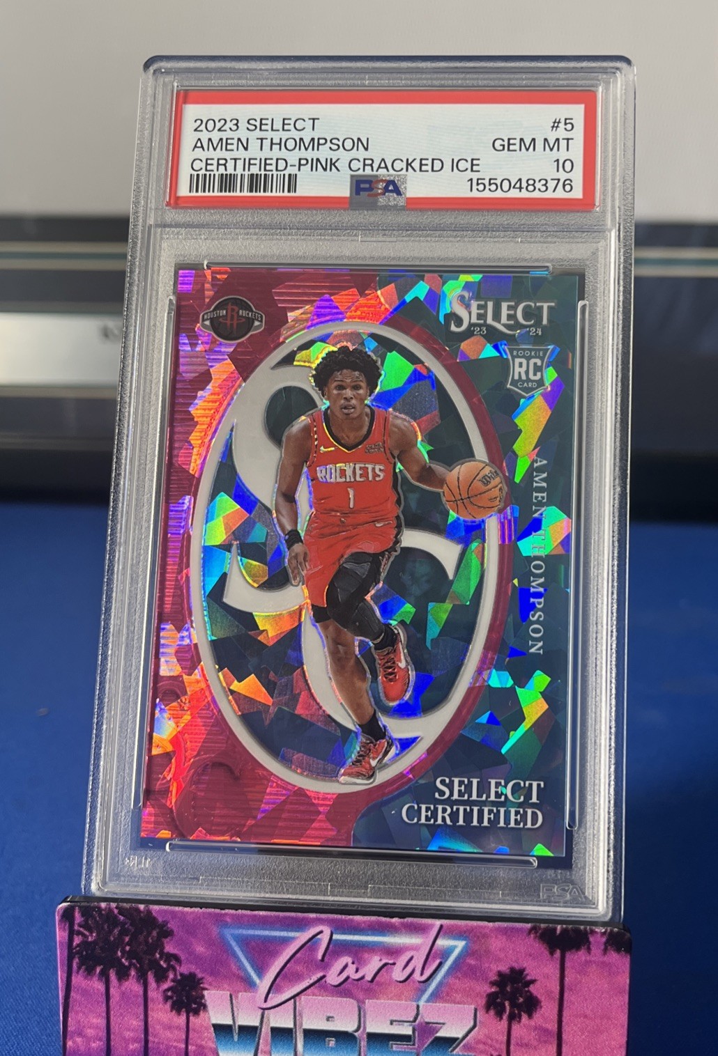 2023-24 Select Amen Thompson Rookie Certified Pink Cracked Ice Prizm /99 PSA 10