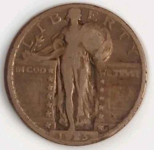 1923 Standing Liberty Silver Circulated 25C Light Grey Patina KM#145 Free Post