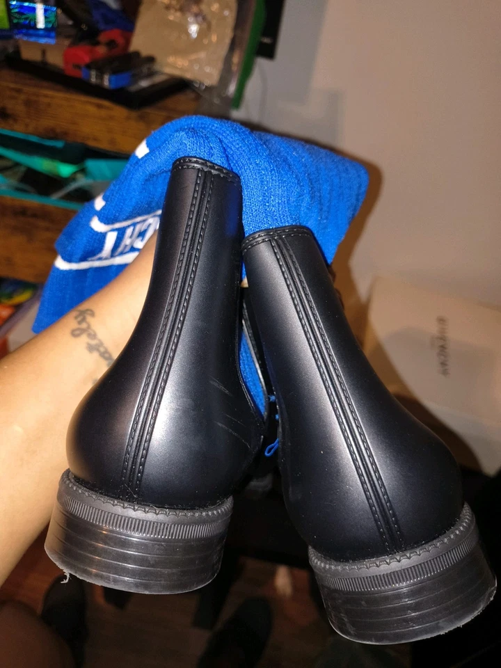 Givenchy Blue/ Blank/ White Storm sock Knit Insert Black Rain Boots Calf Length - Image 3 of 4