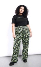 NEW Wildfang The Empower Wide Leg Lemon Citrus Print Trousers Spring SIZE 26 NWT