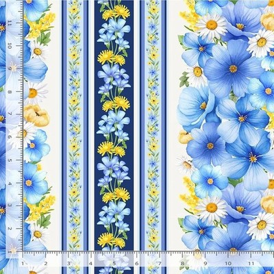 BTY TT Floral Stripes Blue Print 100% Cotton Quilt Fabric by the Yard #CD-3257