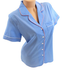 Charter Club Blue Pajama Top Notch Collar Button Woven Cotton Short Sleeve Sz S