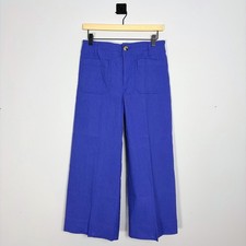 Maeve by Anthropologie The Colette Wide Leg Cropped Pants Blue Size 28P Linen
