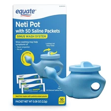 Equate Neti Pot with 50 Saline Packets Nasal Wash System for Sinus Congestion