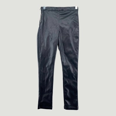 H&M Girls Black Faux Leather Pants Size 8 9Y Vegan Leather Skinny