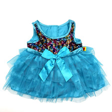 Build a Bear Teal Blue Satin Sequin Ruffle Tulle Dress Teddy Clothes Outfit READ