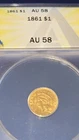 1861 US Gold $1 Dollar Indian Princess Large Head Coin In Undergraded Condition