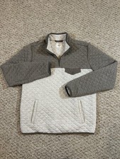 Marine Layer Quilted Corbet Pullover Fleece Oatmeal Colorblock Men's Medium