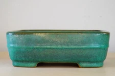 Japanese Bonsai Pot Tokoname YAMAFUSA 7.7"(19.5cm) Green Glazed Rectangle Y986