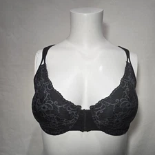 Curvation Black Floral Pattern Front Closure Bra. Underwired Size 38DD Racerback