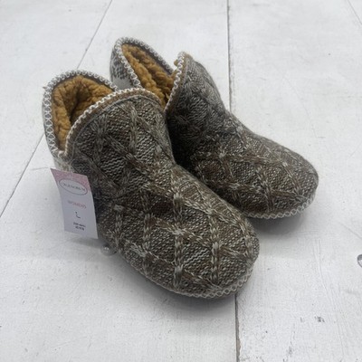 GENORUM Slippers Womens Size 9.5 Brown Knit Bootie Faux Fur Lined Cozy Warm