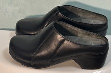 Dansko Sz 40 Black Leather Clogs Shoes Slip On 2" Wedge Heel 047020202