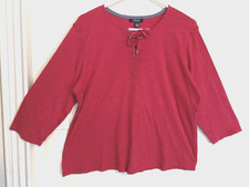 Chaps Womens Blouse 2X Plus Salmon Pink Tie Neck Shirt Top 3/4 Sleeve Boho