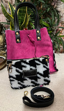 Mini borsa shopper shopping bag vera pelle donna scamosciata double face