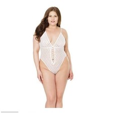 Coquette XL Fashion High Cut Mesh Teddy with Lace Up Detail Queen White 2483 NEW