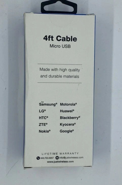 'Just Wireless' 4 foot micro USB Cable-Charge & Sync-Samsung, LG, HTC, HuaWei - Image 2 of 2