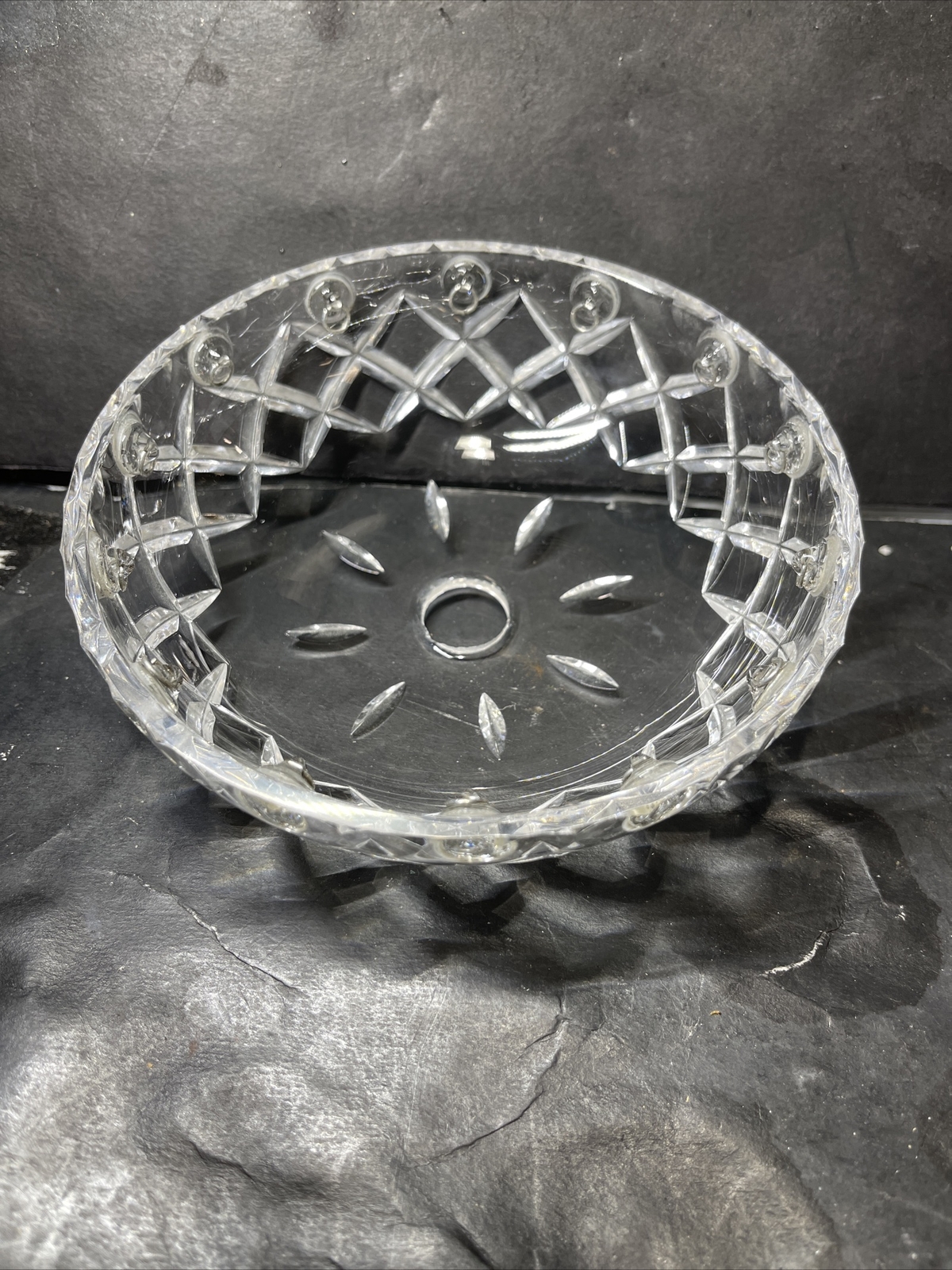 VINTAGE 6” PRESSED CRYSTAL BOBECHE W/14 CRYSTAL HOLDERS IN SILVER eBay