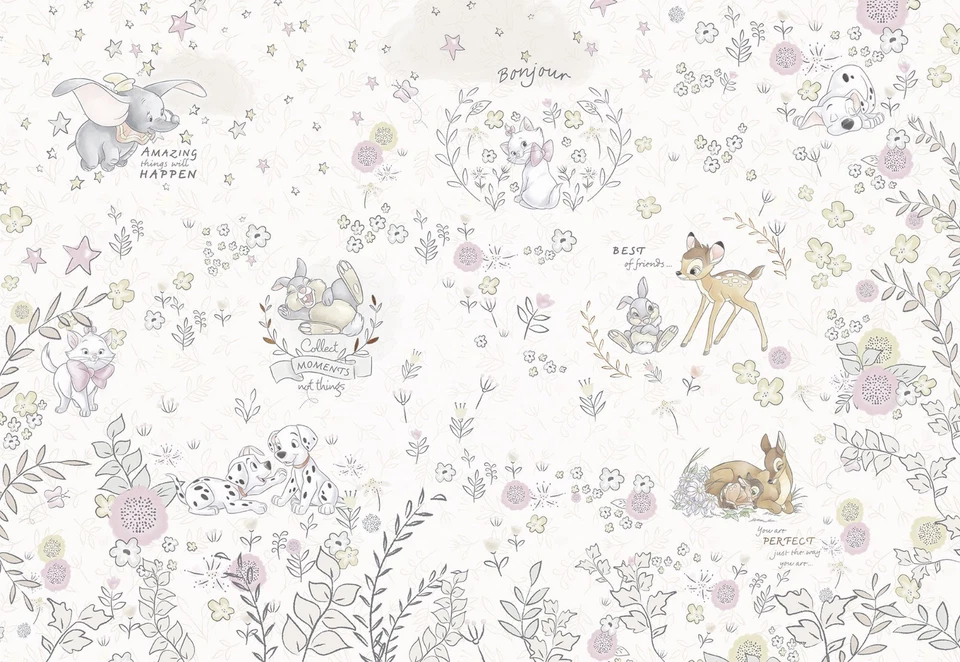 Komar Baby Mädchen Fototapete Wandbild 12x8,3 ft Disney Bambi Hunde Katzen Beige - Bild 3 von 4