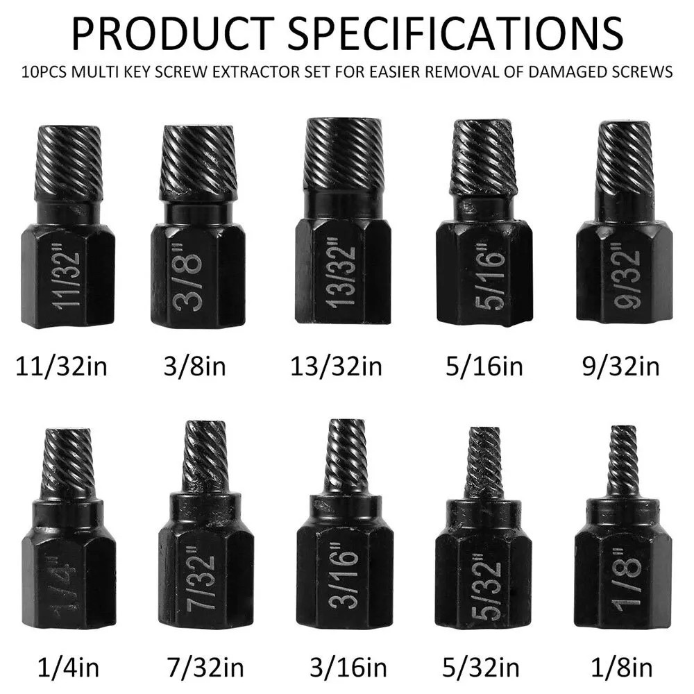 Screw Extractor Kit Damaged Screw Remover Set Easy Out Drill Bits Bolt Stud 10Pc