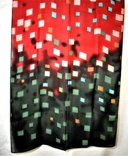 Oblong Rectangle Polyester Chiffon Shawl Scarf Wrap Red Green Geometrical 58 x19