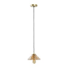 Image of Lustre Amber Glass Ceiling Light Fitting Antique Brass Hanging Pendant LED Bulb