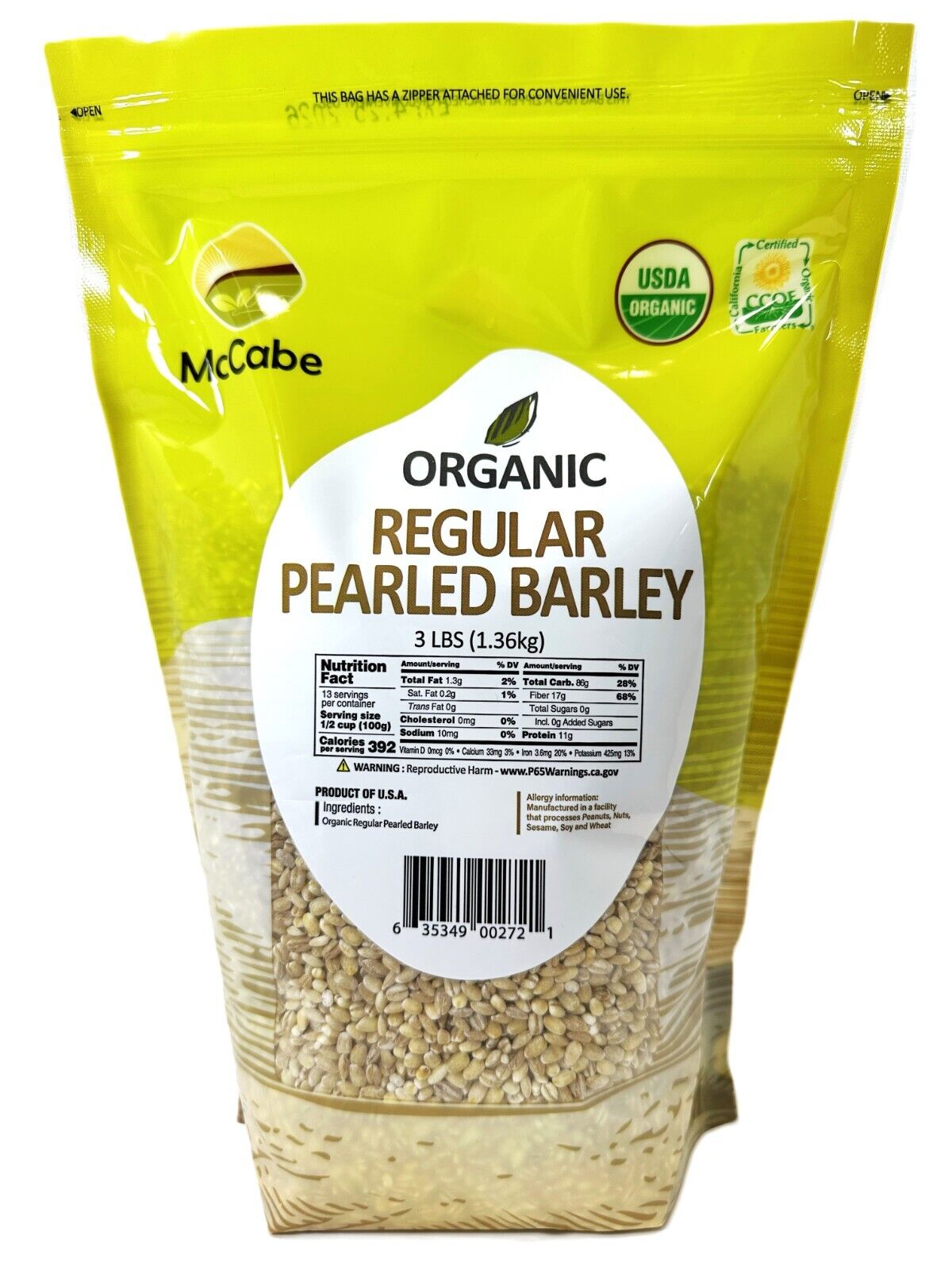 MCCABE DISCOVER THE NUTRIENT-RICH DELIGHT OF REGULAR PEARLED BARLEY|3-Pound USDA