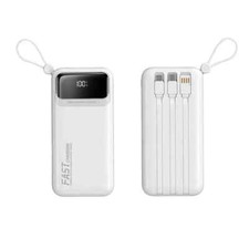 Portable Charger 30000mAh PowerBank Built-in Cable Fast Charge For iPhone White