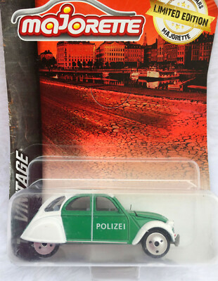 Majorette Citroen 2CV Polizei Green / White 1:64 (3 inches) 253A in Long Package