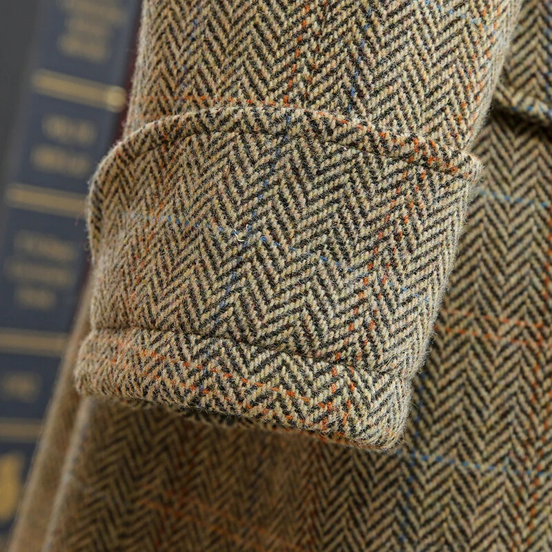 Men's Tweed Balmacaan Herringbone Overcoat Classic Style