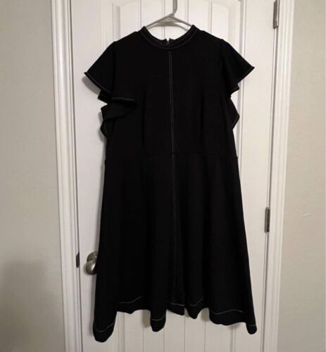 Anthropologie Maeve Dress Womens 1X Black Deena Mini Short Sleev White Stitching - Picture 1 of 9