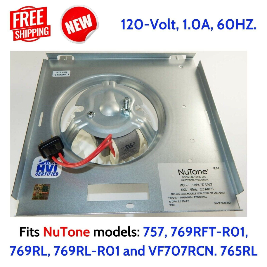 Bathroom Exhaust Fan Motor Assembly Replacement NuTone 757 769RFT