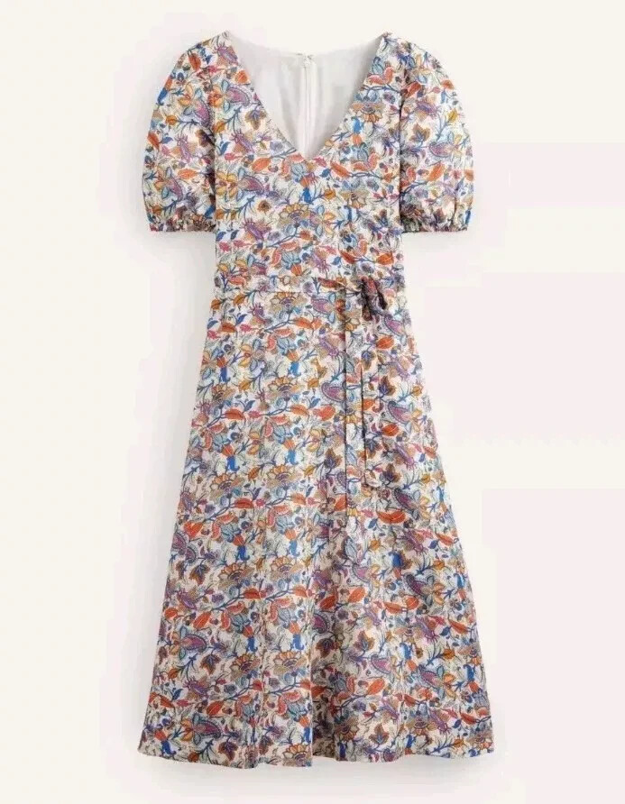 Boden Blue Paisley Vine Panelled Midi Dress UK Size 12R New Style D18