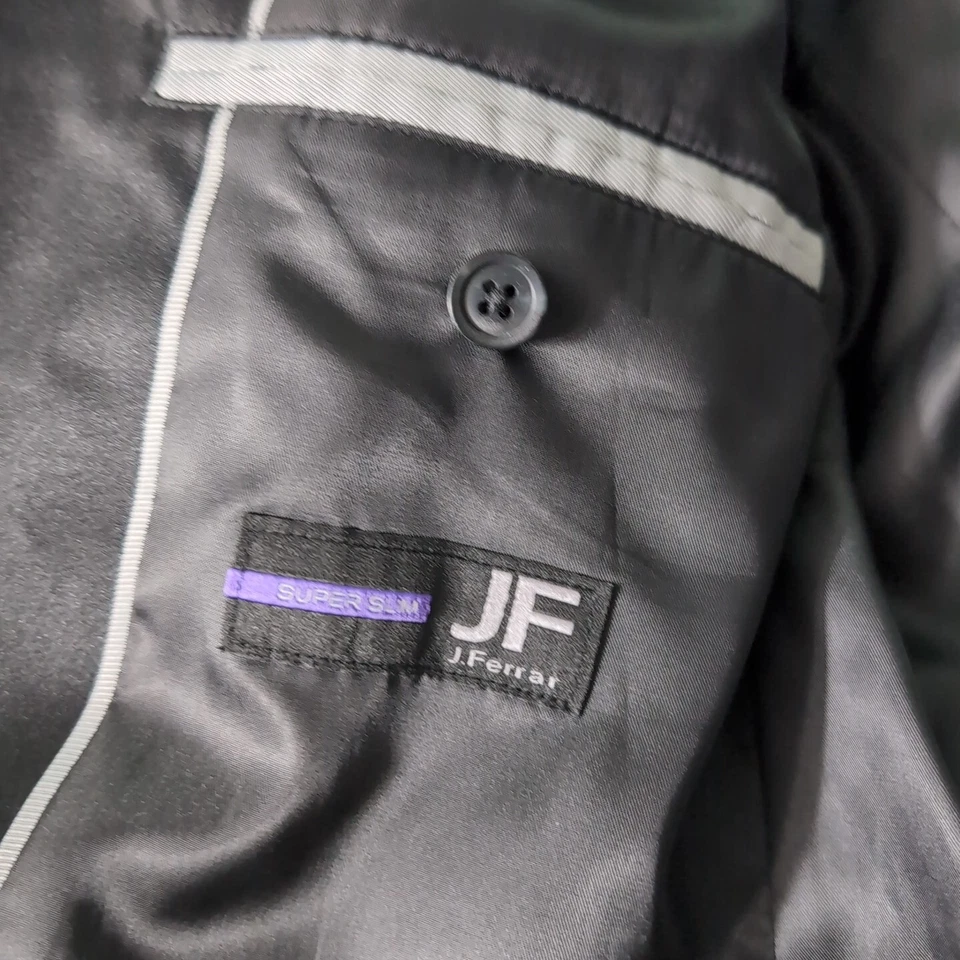 J Ferrar Sparkly Tuxedo Suit + Pants Black Silver Slim Glitter See Measurements - Image 2 of 4