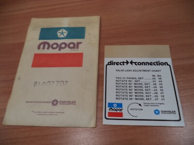 NOS MOPAR Direct Connection Valve Lash Chart Decal 68 69 70 Cuda Dart Duster GTX