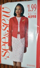 Butterick See Sew Pattern 4598 Misses Jacket Top Size 6-8-10-12-14 Uncut