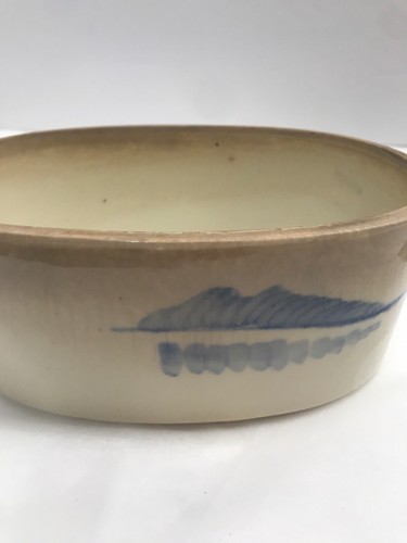 Antique Rice Bowl Blue Flow Landscape Windmill Lidded Pottery Japan - Picture 8 of 11