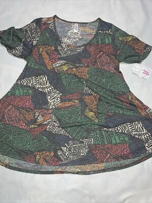 Lularoe Medium Perfect T/12-18 Gray Green Cream Aztec Shapes Tribal New M   New