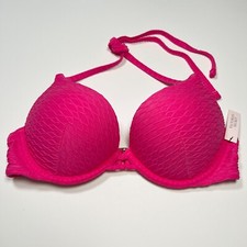 Victoria Secret 34C Bombshell Push Up Bikini Top Adds 2 Cups Textured Pink
