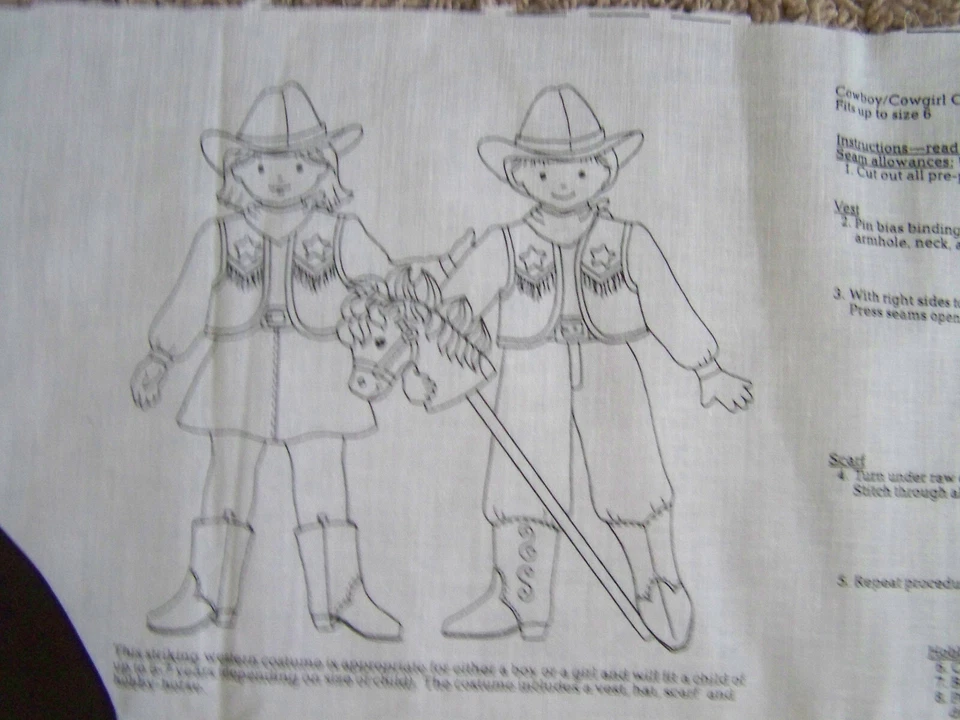 VINTAGE GLOW IN DARK COWBOY/COWGIRL COSTUME DIY PANEL BY VIP STICK HORSE PATTERN - Image 2 of 4