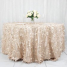 Beige 132" Taffeta ROUND TABLECLOTH Leaf Petals Design Wedding Party Decorations