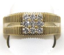 Natural Round Diamond 3 Row Square Cluster Men's Ring Band 14k Yellow Gold .59Ct