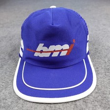 Vintage Trucker Hat Cap Snapback Blue Mesh Foam 3 Stripe BMI Union Made in USA