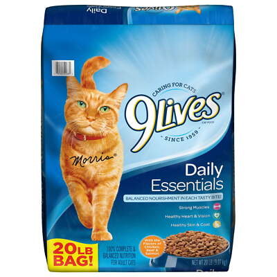 9Lives Daily Essentials Dry Cat Food, 20 lb. Bag, Chicken, Beef, Salmon