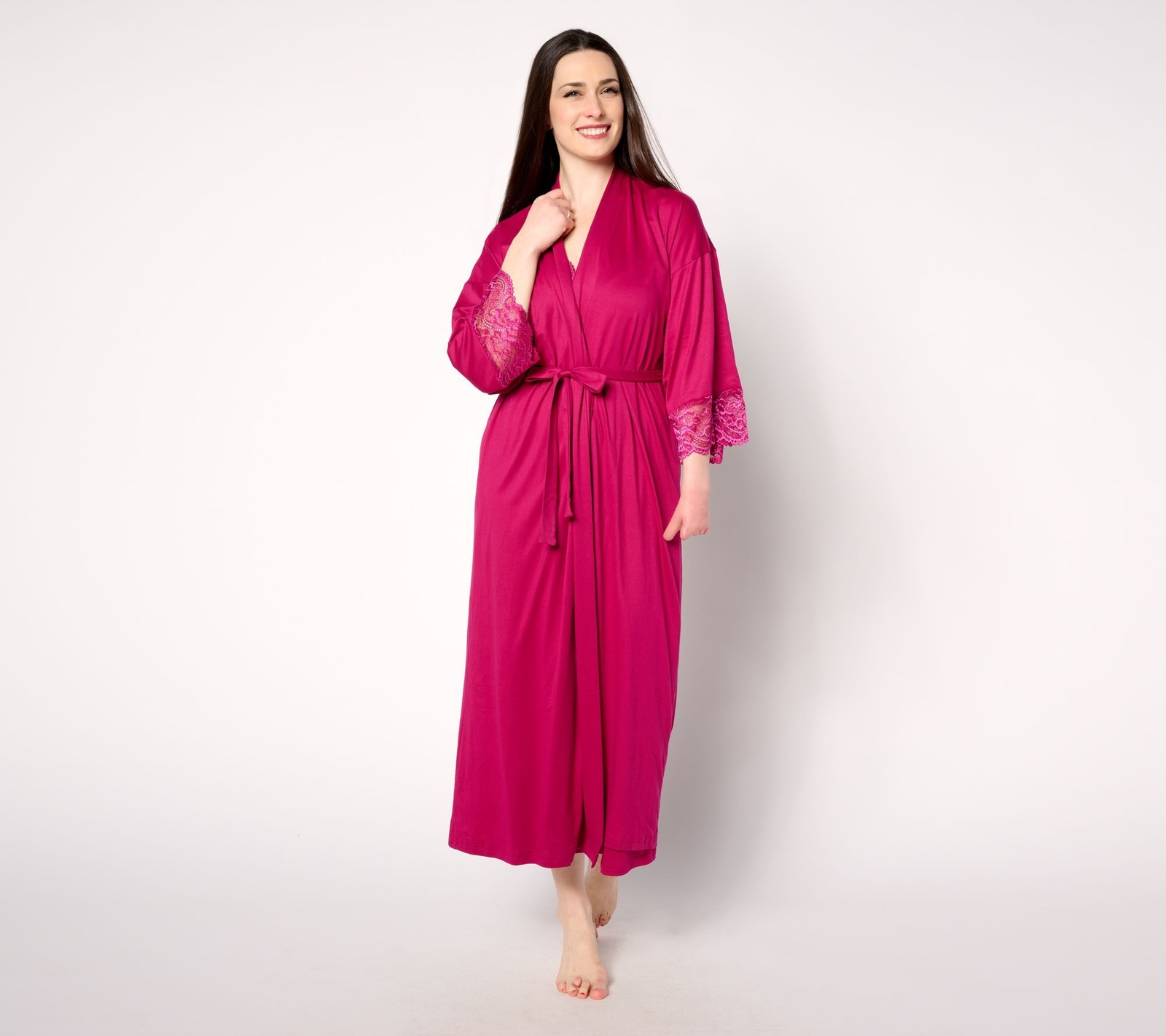 Breezies Women's Sleepwear Sz XL Lounge Lace Detail Duster Red A636781