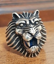 Anello Uomo  Argento 925  Lion Leone Zaffiro Blu  Ring Sterling Man  $