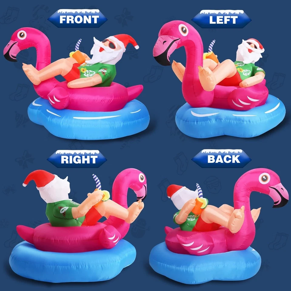 8 Fuß Hawaii Weihnachtsmann auf Flamingo Pool Schwimmer Weihnachten aufblasbare Dekorationen - Bild 3 von 4