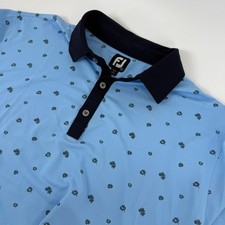 FootJoy Mens XL Floral Print Golf Polo Shirt Light Blue Navy Performance