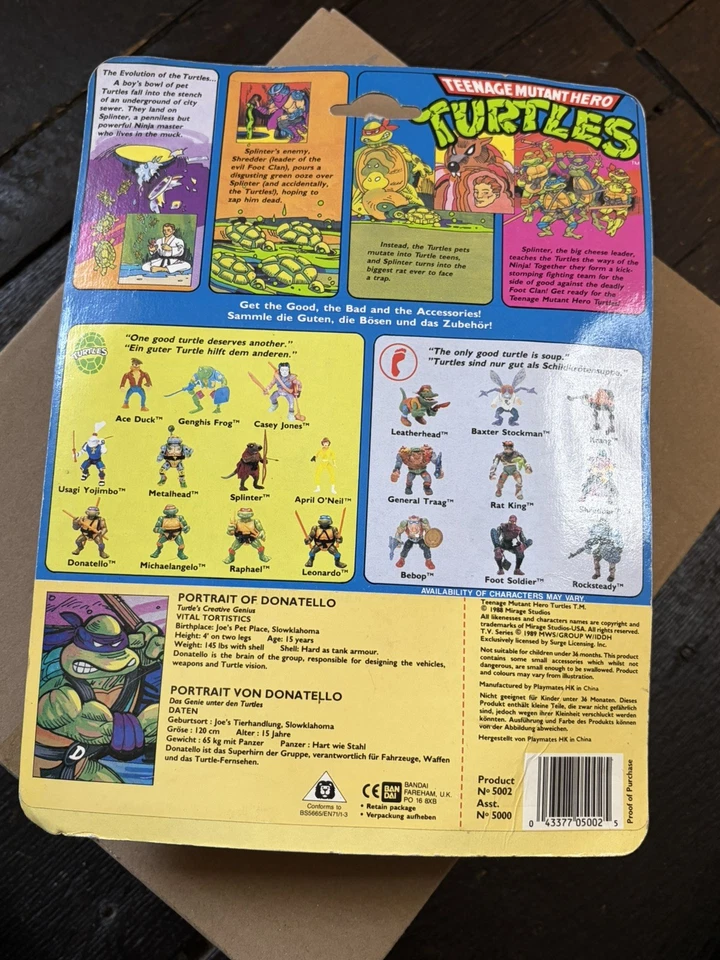 TMNT Teenage Mutant Hero Turtles Donatello MOC 20-back Figure 1989 VG+ Condition - Image 2 of 3