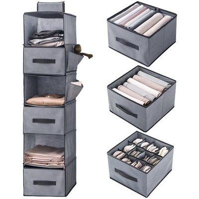 6Shelf Hanging Closet Organizer 3 Removable Drawers Foldable Wardrobe Rack